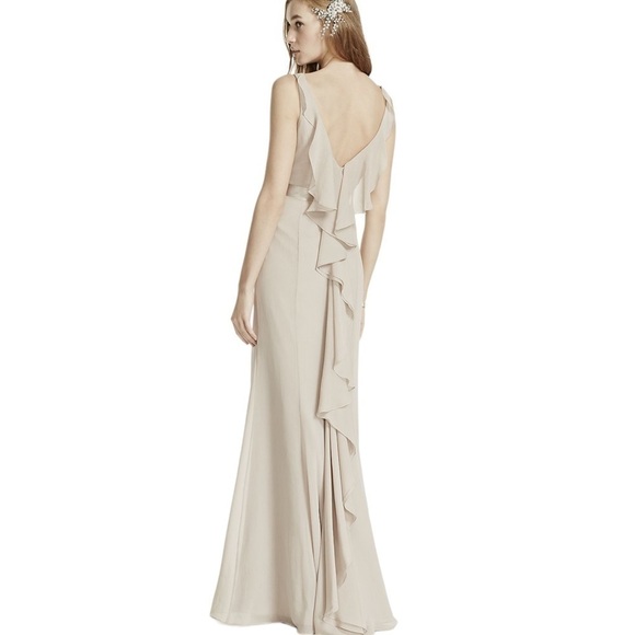 David's Bridal Pink Chiffon Dress Ruffled Back Size 14 - Picture 4 of 9